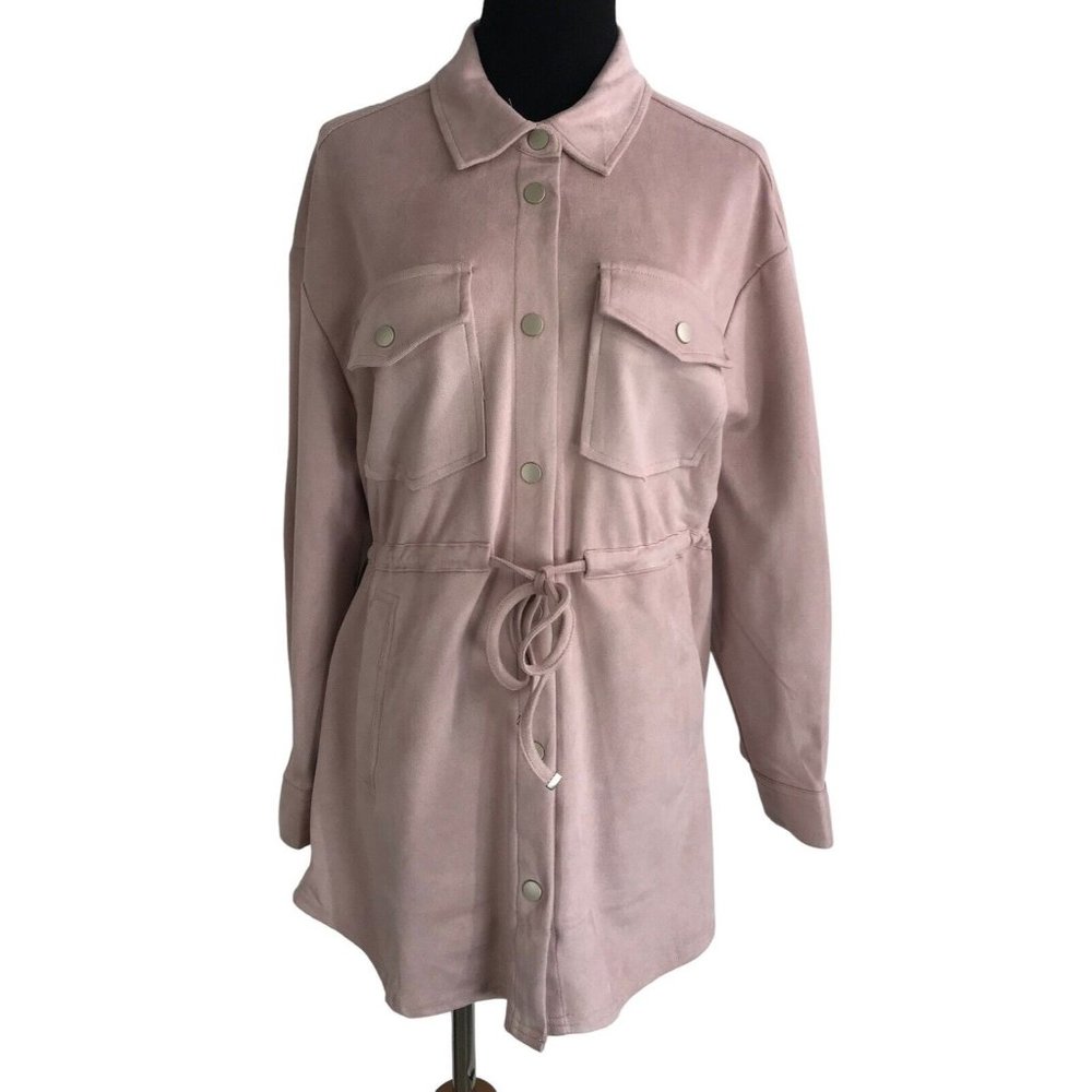 Blank‎ NYC Jacket Womens Size Medium M Pink Faux Suede Coat Pockets Drawstring
